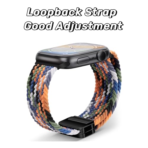 Compatible with Apple Watch Strap 49mm 46mm 45mm 44mm 42mm 41mm 40mm, Elasticated Magnetic Nylon Strap Band for IWatch Series 10/9/8/7/6/5/4/SE 2/Ultra 3/2 Men Women
