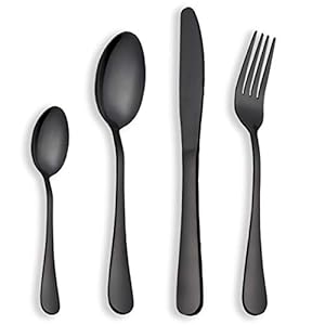Berglander Cubiertos Set Black Gold, 24 Piezas de Titanio Negro, Servicio para 6, Plateados Oro Negro