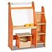 Costzon Kids Art Easel, Wooden Drawing Desk with Three Storage Book Shelves, Stool with Storage Compartment, Chalk Board & Paper Roll, Two Pencil Holders Orange