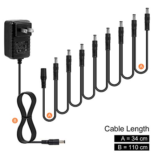 Guitar Pedal Power Supply, DC 9V 2A UL Listed Tip Negative Low Noise