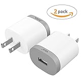 VOJO (2 Pack) 12W 2.4A USB Wall Charger Adaptive Fast Charging Power Adapter Universal AC Plug DOT [Grey] OLD VERSION