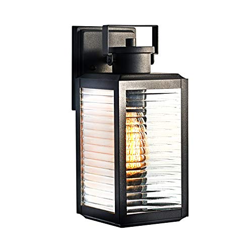 MOTINI Outdoor Wall Light Sconce 1 Light Modern Wall Lighting Lantern with Textured Black Clear Ribb MOTINI Outdoor Wall Light Sconce 1 Light Modern Wall Lighting Lantern with Textured Black Clear Ribb