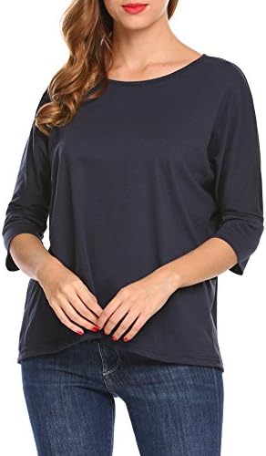 EASTHER Womens 3/4 Batwing Sleeve Causal Stripe Top Blouse Loose Tunic Shirt (S-XL)