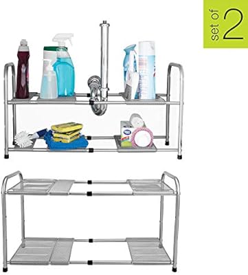 Smart Design 2 Tier Under Sink Expandable Organizer W Adjustable
