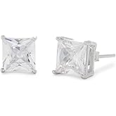 Men's Sterling Silver 6mm Square Clear CZ Stud Earrings - Gifts for Dad