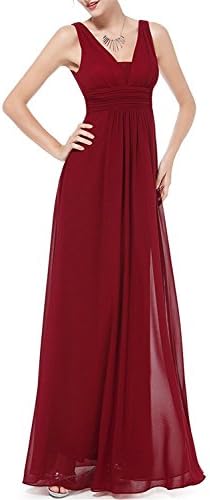 TOPFANS Double V-Neck Ruched Waist Ladies Long Evening Dress Red12 Morden
