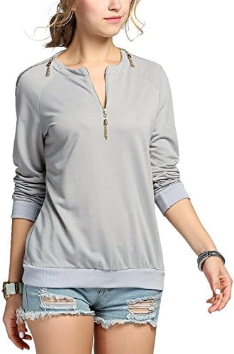 Zalezing Nice Womens Casual Long Sleeve Solid Sweats Zip-up Placket Pullover Sweatshirt (US XS(4), Gray)