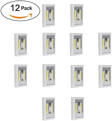 Espanolamor (12 Pack) LED Night Light, 200 Lumens COB Emergency lights Switch Cordless Portable with Battery, Magnetic, Sticker for Wardrobe, Camping, Kitchen, Garage, Attic, Night Reading and More