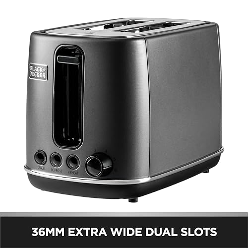 BLACK+DECKER Premium 2 Slice Stainless Steel Toaster – Defrost, Reheat, Cancel Buttons with LED | Extra Wide Dual Slots, 6-Level Browning Control, Removable Crumb Tray, 1050W Power | SSET225-B5