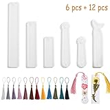 Whaline 6 Pieces Silicone Bookmark Mold DIY Transparent Resin Casting Jewelry Cat Mermaid Mould Craft Making with 12 Pieces Different Color Handmade Silky Tassels