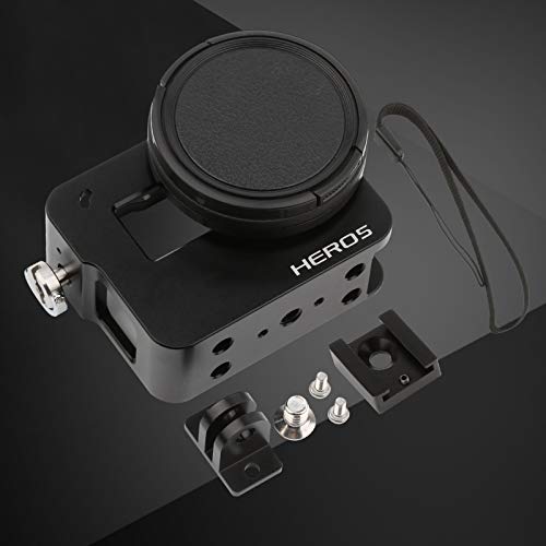D&F Black CNC Aluminum Alloy Housing Sport Camera Shell Box Frame Mount Prevent Overheating with Protective Lens for Gopro HERO 5