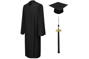 CLERKMANS Unisex Matte Graduation Cap Gown Tassel Package, High School and University