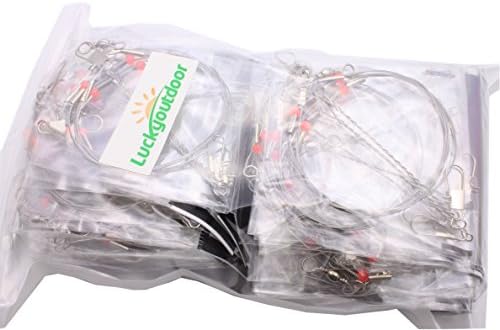 LuckyOutdoor® 5 Pcs Fishing Leaders 70lb/35KG TESTED. Fishing Wire Leader Trace with Fishing Snap &amp; Swivel &amp; Beads &amp; 2 Arms Bait Rigs. Fishing Tackle for Pike/Salmon/Bass/Shad/Herring/Muskie/Crucian/Pickerel/Snapper. Fishing in Saltwater/Lake/River. Using for Fishing Lure Spinner/Minnow/Poper/Crankbait/Metal Spoons/Sharp Hook/hard Lures (5)