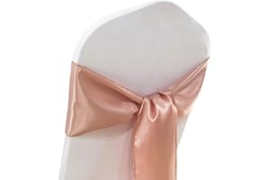 SINSSOWL 50 Blush Pink Chair Sashes Satin Chair Bows for Wedding Birthday Party Fiesta Restaurant Decor - 7x108 Inches Chair Ribbons Ties Fitted Banquets Folding Chairs Decorations