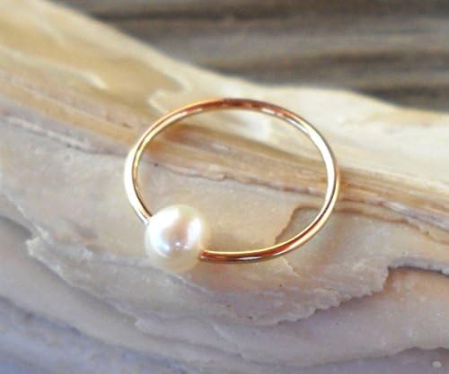 14K Solid Gold Captive Fresh Water Pearl Septum,Upper Ear Daith Rook,Tragus,Cartilage Hoop Earring,Nose Ring,Eyebrow Piercing