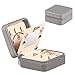 YAPISHI Travel Jewelry Case for Girls Women, Portable Storage Jewelry Box with Makeup Mirror, Small Jewelry Organizer for Earrings Necklace Rings Bracelet Watch Cosmetic, Leatherette Grey Display Case