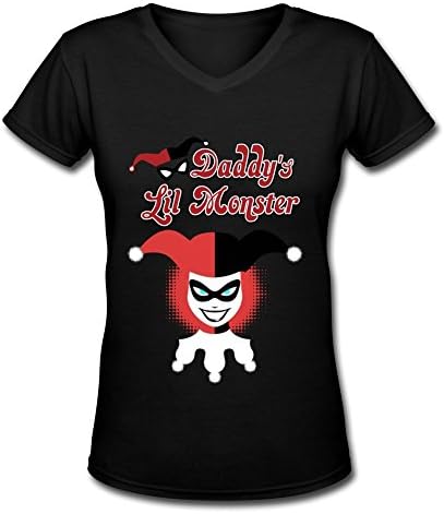 XIULIAN Harley Quinn Daddy's Lil Monster Women's V-Neck S Black