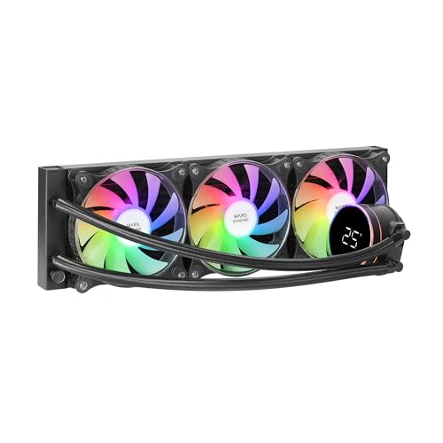 Mars Gaming ML-LCD360, AIO Liquid Cooling, 600W TDP, 3x 120mm FDB ARGB Fans, LCD Display with Temperature Monitoring, Opti-Chamber 3rd Gen Pump, Universal Multisocket, Black