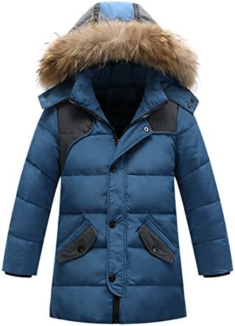 Kids Big Boys¡¯Down Puffer Jacket Parka Fur Outwear Outfit Long Coat detachable Hood 8T 9T JeansBlue