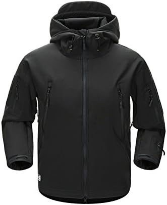 AIKOSHA EDGE Black L Men's Outdoor Sharkskin Softshell Tactical Jacket Hooded Fleece Coat