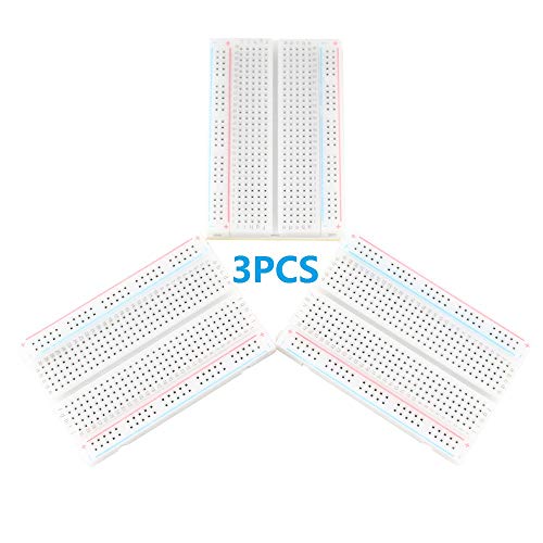 Eiechip Breadboard Solderless Prototype PCB Board with 400 Tie Points Solderless Prototype Kit Universal PCB Bread Board Plus 2 Power Rail and Adhesive Back for Small DIY Kits 3pcs