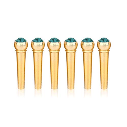 Vencetmat String Acoustic Guitar Copper Bridge With Gemstone inlay 6pcs Guitar Bridge Pins (6 Pcs, Emerald green)