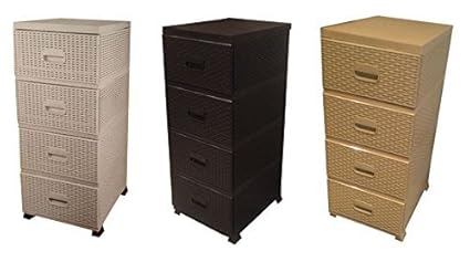 Homeware Needs Rattan Plastic 4 Draw Chest Drawers Storage Tower