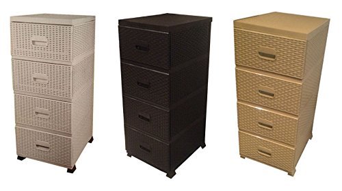 Homeware Needs Rattan Plastic 4 Draw Chest Drawers Storage Tower