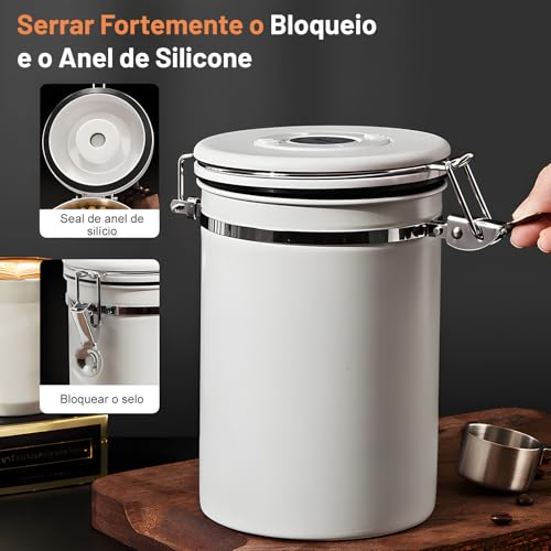 Pote Cafe Hermetico Inox Grãos Café Chá Açúcar Farinha Cereais Pote Armazenamento Cafe Vasilha Café com Colher para Escritórios Domésticos e Assim Por Diante Recipiente Café Aço Inoxidável 2,8L