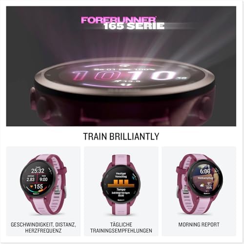 Forerunner 165 Music 43mm - Lauf-Smartwatch, 1,2" AMOLED Touchscreen, bis zu 11 Tage Akkulaufzeit, 25+ Sport-Apps, Trainingsempfehlungen, Gesundheitsdaten, smarten Funktionen, Musik