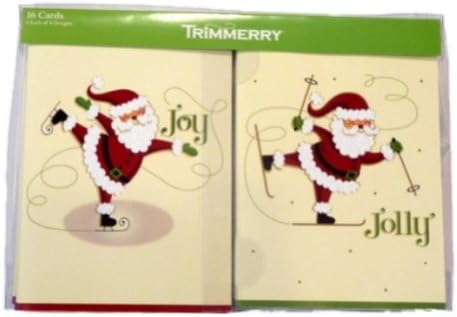 Trimmery Beige Santa Joy Jolly Merry Peace Christmas Cards Holiday Xmas