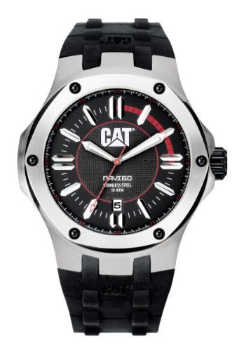 CAT WATCHES Men's A114121128 Navigo Date Black and Red Analog Dial Red Rubber Strap Watch