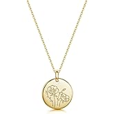 UMAGICBOX Gold Birth Flower Necklace - Personalized Birthday Mother’s Day Gift, Engraved Floral Pendant, Dainty Hand-Stamped Disc Charm Jewelry for Women