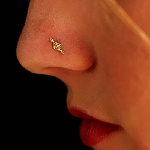 Nose Stud, 14K Gold Nose Piercing, Tribal Tiny Gold Nose