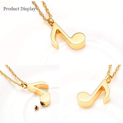 Cremation Jewlery Music Note Urn Pendants Keepsake Memorial Necklace for Human Pet Ashes Treble Clef Locket Ash Holder for Women Men,Gold