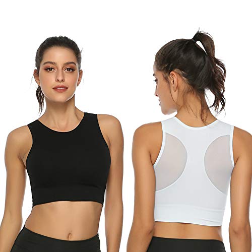 Hawiton 1/2 Pack Women's Sports Bras Low Impact High-Neck Longline Removable Padded for Yoga Running Dancing Gym