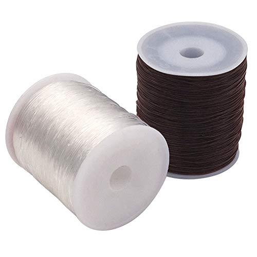 Afantti 0.8mm Elastic Bracelet String Stretchy Bead Cord Crystal Thread for Bracelet Necklace Jewelry Making | Clear White & Brown | 100m / 328ft per Roll