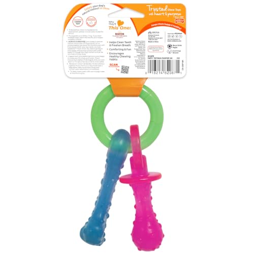 Nylabone Puppy Pacifier Chew Toy, Teething Toys for Puppies, Bacon Flavor, Small - Up to 25 lbs, 1 Count
