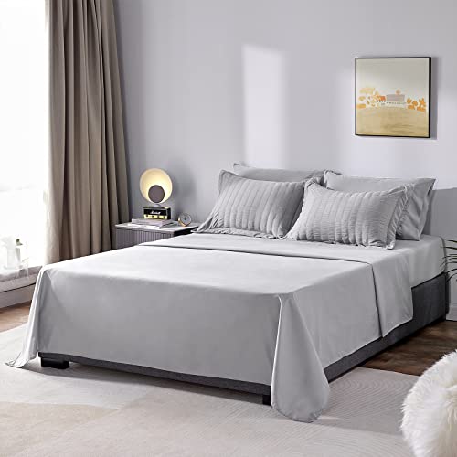 CozyLux King Seersucker Comforter Set with Sheets Light Grey Bed in a