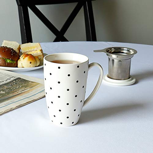 Sweese 2150 Porcelain Tea Mug with Infuser and Lid, 15 OZ
