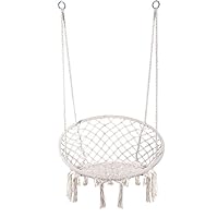 E EVERKING Hammock Chair Macrame Swing, Hanging Cotton Rope Macrame Hammock Swing Chair for Indoor, Outdoor Home, Patio, Porch, Deck, Yard, Garden, Max Weight: 260 Pounds (White)