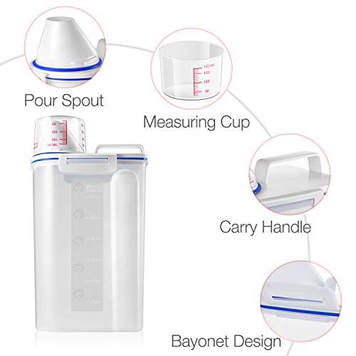 Rice Storage Container - Cereal Container Bin with Pour Spout + Measuring Cup + Airtight Sealed Lid + 5 lb Capacity - Grain Container Dispenser for Kitchen Storage Organization