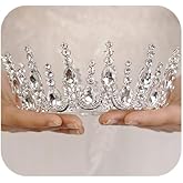 Wekicici Silver Round Crystal Tiaras Queen Crowns for Women Girls Princess Tiara with Rhinestone Wedding Crown for Prom Bridal Festival Party Christmas Gifts (Silver)