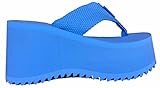 LA Beauty Women Wedge Webbing Platform Thong Flip Flop Sandal Shoe T Strap Blue