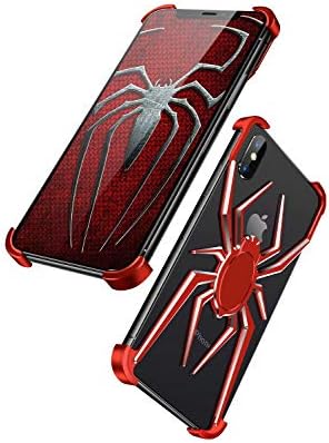 Metal Case for iPhone Xs Max/iPhone XR/iPhone Xs/iPhone X Case Aluminum Alloy Metal Frame Style of Fashionable Red Big Spider (Red, iPhone X)