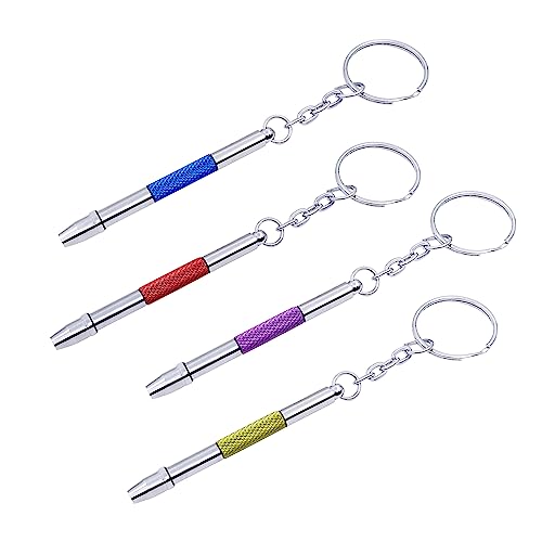 4 Pcs Mini Eyeglass Screwdriver, 4 in 1 Watches Precision Screwdriver Kit, Eyeglass Repair Set, Sunglass Watch Toy Repair with Keychain, Stainless Steel Alloy Watchmaker Tool(4 colors)