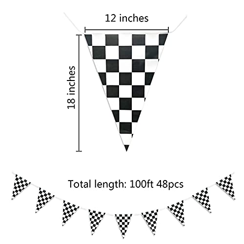 Piokio 100ft Black and White Checkered Flag Banner Racing Birthday Decorations, for Nascar Cars Party Supplies