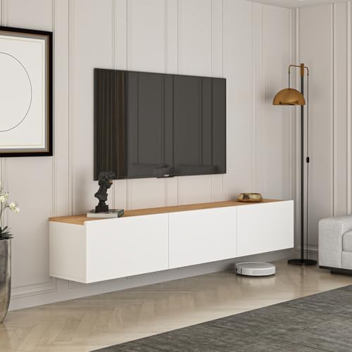 Stylish TV Stand, 150 cm Wide, White & Atlantic Pine | 100% Melamine Coated Chipboard, 30 cm Height, 32 cm Depth | Modern Design for Living Room & Entertainment Spaces