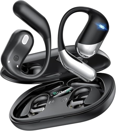 Ultra Open Ear Headphones, Over Ear Bluetooth Bone Conduction Earbuds | Bluetooth 6.1, LED Digital Display, 60H Playtime, IP55 Waterproof, Secure Earhooks for Running, Cycling & Workout