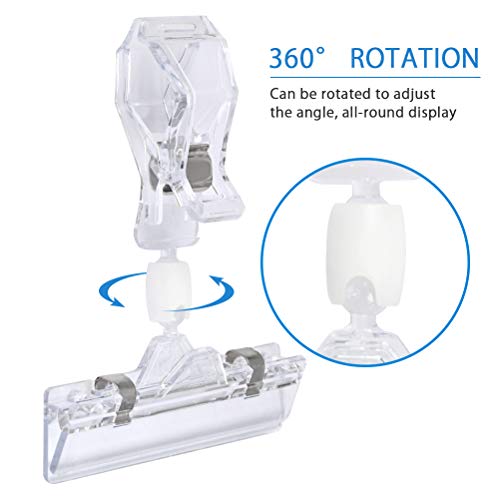YANSHON 10Pack Plastic Merchandise Sign Clips Rotatable Pop Clip Price Display Clip Holder Stand, Double Display Clips Clear, 3.1inch Wide